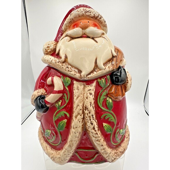 Large Ceramic Santa Cookie Jar 10.5” Red Christmas Holiday Kitchen Decor - Picture 1 of 9